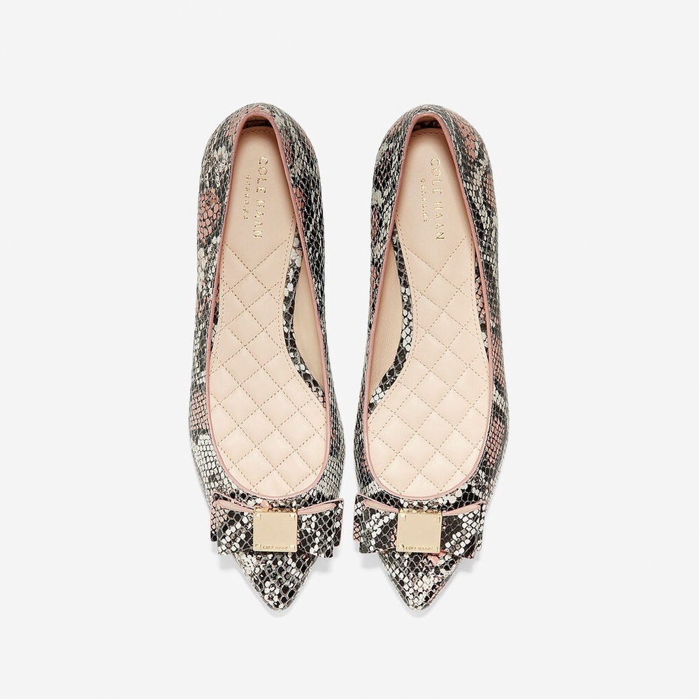 Cole Haan Tali Bow Flat In Misty Rose Snake Print - Picture 2 of 9